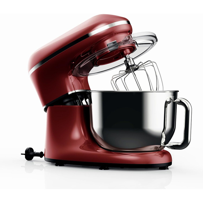 Fentic 2000W Stainless Steel Stand Mixer with 6.2L Bowl - Includes Dough Hook, Whisk, Beater & Splash Guard - Red