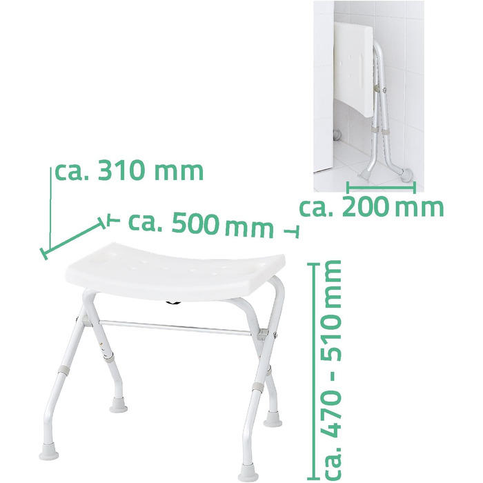 RIDDER Assistant A0050301 Folding Bath Seat, Stool, Bath Stool, White, approx. 57x32x47-51 cm