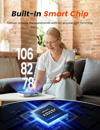 Тонометр Aidisy на плече з LED-дисплеєм, для обхвату плеча 22-42 см, пам'ять на 2 користувачів, живлення від батарейок AA/кабель Type-C, U81ch