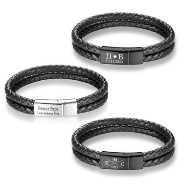Чоловічий браслет TMT з гравіюванням з веганської шкіри | Браслет зі сталі та шкіри для чоловіків з магнітною застібкою | Браслет з іменем для чоловіків | Подарунок для нього на Різдво