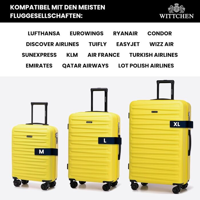 WITTCHEN Skyspeed Line - великий валіза з ABS, жорсткий корпус, телескопічна ручка, 4 колеса, колір жовтий, підходить для Lufthansa, Eurowings, Ryanair, Condor