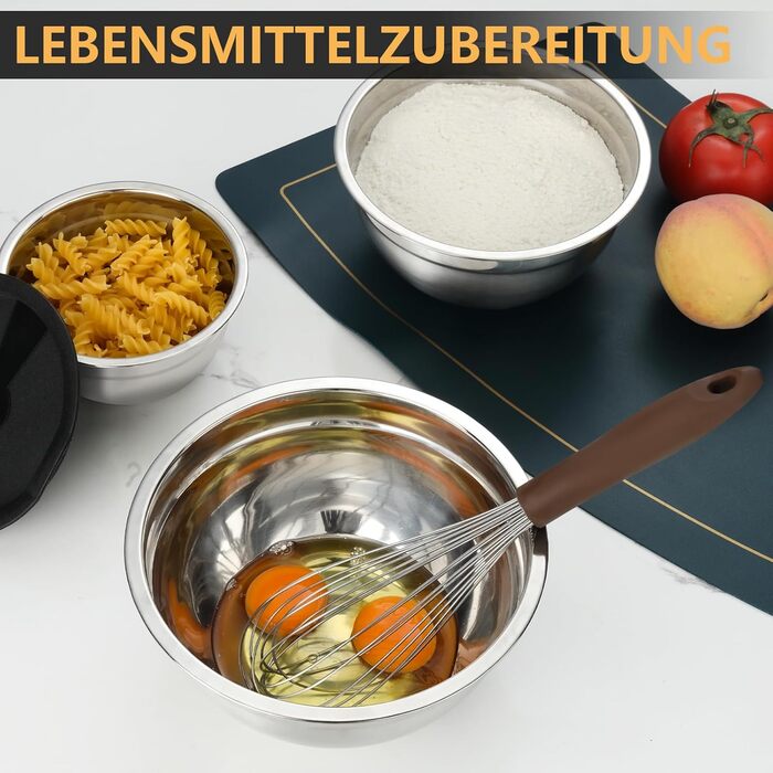 Набір мисок для перемішування Hunnycook Bunte 5 шт., нержавіюча сталь, з кришкою, силіконове дно, тертки, 4.5/4/2.4/1.7/0.8 л, мийка в посудомийній машині