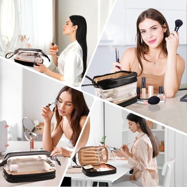 Косметичка для жінок велика чорна, водонепроникна, органайзер для макіяжу з відділенням для пензлів, для подорожей