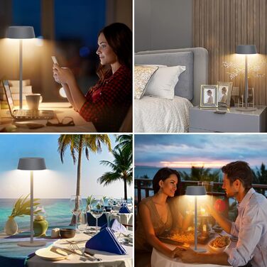 Світлодіодний акумуляторний настільний світильник Klighten з димером, сенсорний, металевий, алюмінієвий, IP54, перезаряджуваний, тепле біле світло 3000K, антрацит