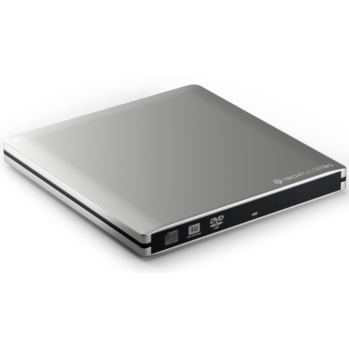 Зовнішній USB 3.0 DVD/CD привід techPulse120, портативний CDRW/DVDRW плеєр та записник для ноутбука, ПК та Ultrabook, сріблястий (алюміній)