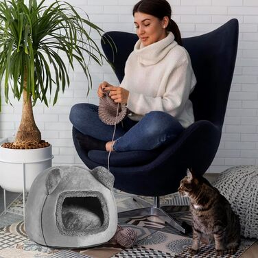 Кішка Будиночок-ліжко для котів, 40см, сірий. Миється, плюшевий, для котів, кроликів, собак та інших дрібних тварин