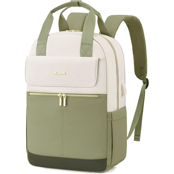 LOVEVOOK Рюкзак для жінок, 15.6 дюймів, рюкзак для школи, підліток, дівчина з відділенням для ноутбука, водонепроникний, міський, туристичний, щоденний, елегантний рюкзак для подорожей, школи, роботи (15.6 дюймів, Бежево-оливковий)