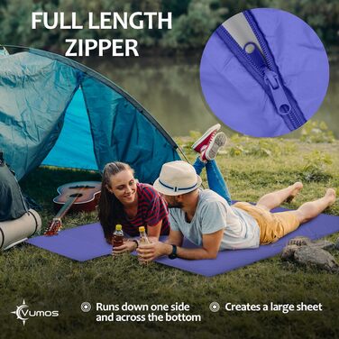 Vumos Sleeping Bag Liner and Camping Sheet - Silk-Like Material for Travel, Featuring a Full-Length Zipper