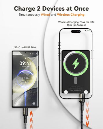 Powerbank Kuulaa Magsafe 5000mAh PD 20W: Тонкий магнітний павербанк для iPhone 15/14/13/12, Titanium