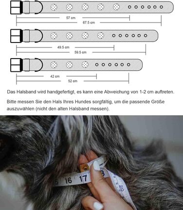 Leather Dog Collar, 5 cm Wide Robust Genuine Leather Collar, Handcrafted, Soft and Luxurious, Eye-Catching Best Choice for Large and Medium Dog Breeds 57-67.5 cm