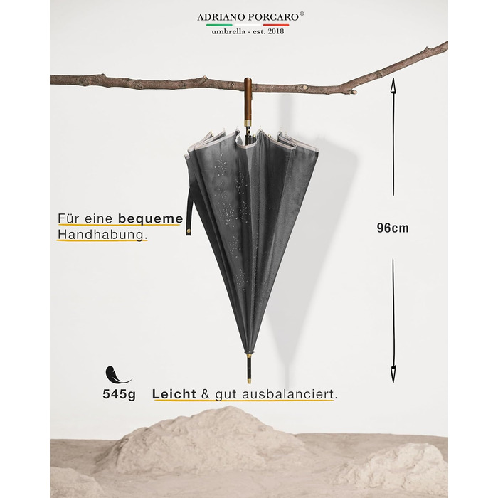 Стійкий до вітру парасолька Ø120см, великий парасолька XXL з відбиваючим краєм, 12 спиць, парасолька-тростина з чохлом - для чоловіків та жінок, оливковий (сірий)