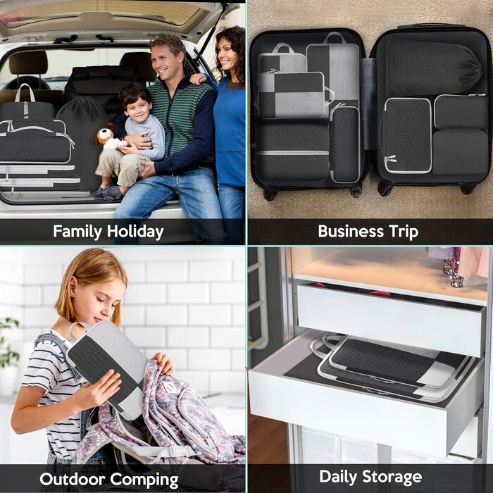 Органайзер для валізи Avmvnvc, набір 10 штук: кубики для пакування одягу, компресійні мішечки, органайзер для подорожей з косметичкою, для рюкзака та валізи, чорний