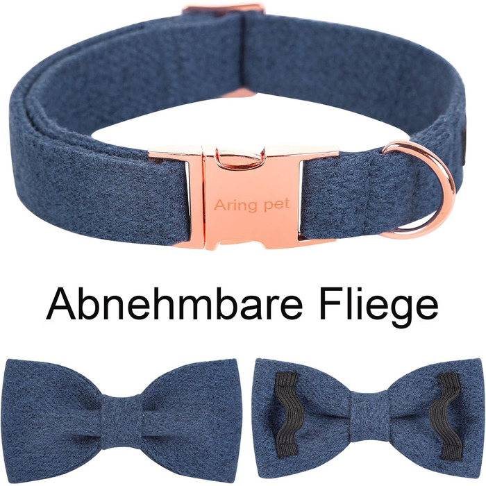 Нашийник для собак дівчаток Aring Pet, бавовняний, з бантиком, регульований, для великих собак, XS, темно-синій