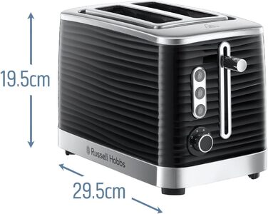 Тостер Russell Hobbs Inspire для 2 скибок, чорний, 6 режимів, широкі відділення, підставка для булочок, розморожування та підігрів