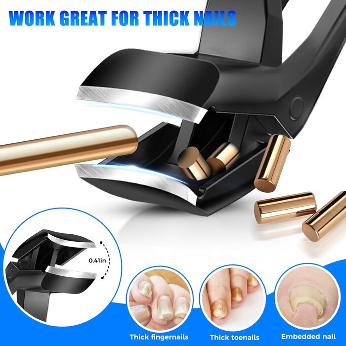 Кусачки для нігтів для літніх людей з широкою щелепою та довгою ручкою, кусачки для кутикули з кутовою головкою, набір для педикюру з контейнером для збору обрізків, чорні, подарунок для жінок та чоловіків