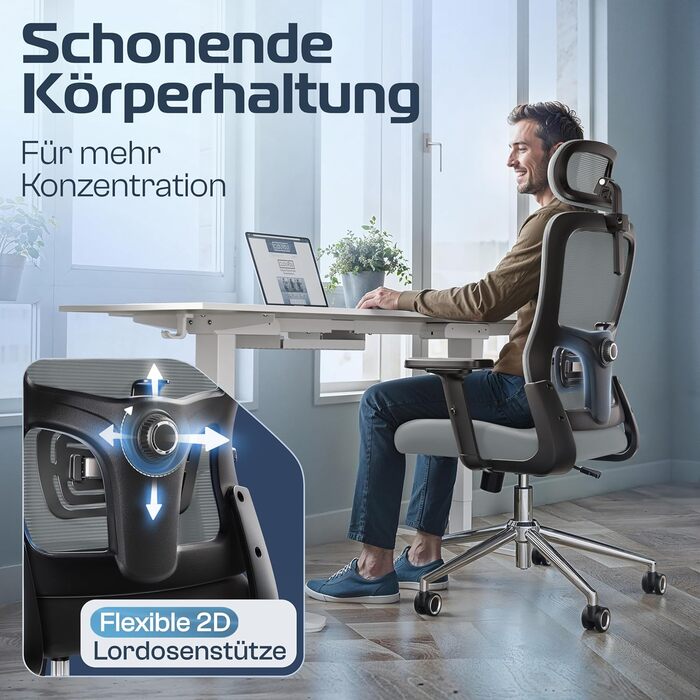 Ергономічне крісло SmartSeat для офісу та дому | Регульоване, 150 кг, для роботи та геймінгу (Антрацит)