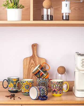 Набір чашок з порцеляни, керамічні чашки капучино/маг - посуд для 6 осіб, набір чашок для кави - богемний стиль (400мл)