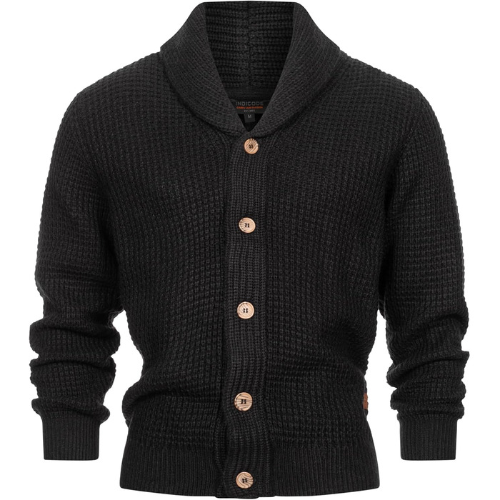 Кардиган чоловічий Indicode INBrandox з коміром-шарфом та ґудзиками | Дріб'язковий кардиган для чоловіків (XL, Чорний)