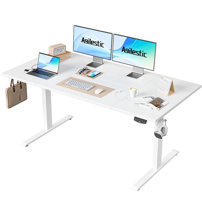 Електричний регульований стіл Agilestic 160x80 см з пам'яттю, для роботи та геймінгу, світло-коричневий/білий