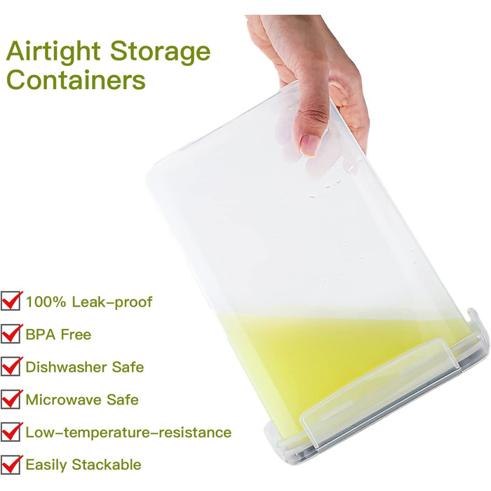 Набір контейнерів для зберігання Withosent 20 шт. з герметичними кришками, 2.8L, 2L, 1.4L, 0.8L, 0.52L - для кухні, круп, мюслі, борошна