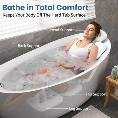 Luxury Full Body Bathtub Pillow with Mesh Bag - White, 51' x 16'