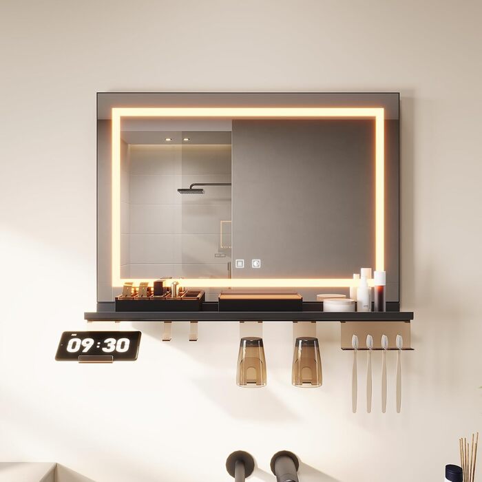 Дзеркало для ванної кімнати SONNI з підсвічуванням 60x40 см, IP44, білий (70x50 см, темно-сірий + рамкове підсвічування)