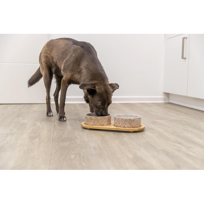 TRIXIE Ceramic & Bamboo Dog Bowl Set - 800ml, for Small & Medium Dogs, Dishwasher Safe, Durable