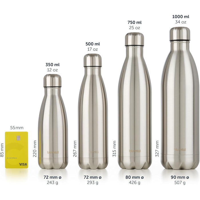 Фляга Blumtal 500 мл з нержавіючої сталі: ізольована, не протікає, BPA-free, для холодних та теплих напоїв, двостінна, стійка до корозії, блакитна