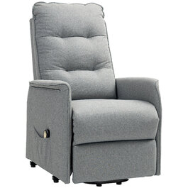 HOMCOM Power Lift TV Chair with Assistance, Reclining Chair with Lie-Flat Function, TV Chair with Remote Control, Side Pocket, Pocket Spring and Linen Look for Living Room, up to 150kg, Grey | Aosom