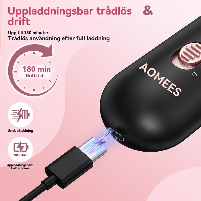 Електричний набір для манікюру та педикюру AOMEES з 9 насадками, 5 швидкостей, LED-підсвічуванням та сумкою для зберігання