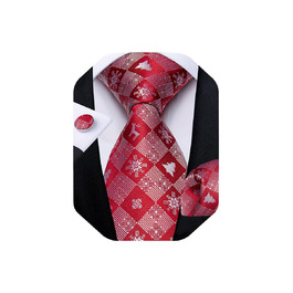Набір краватки на Різдво для чоловіків DiBanGu: краватка, нагрудна хустинка та краваткові застібки (червоно-білий сніжинка)