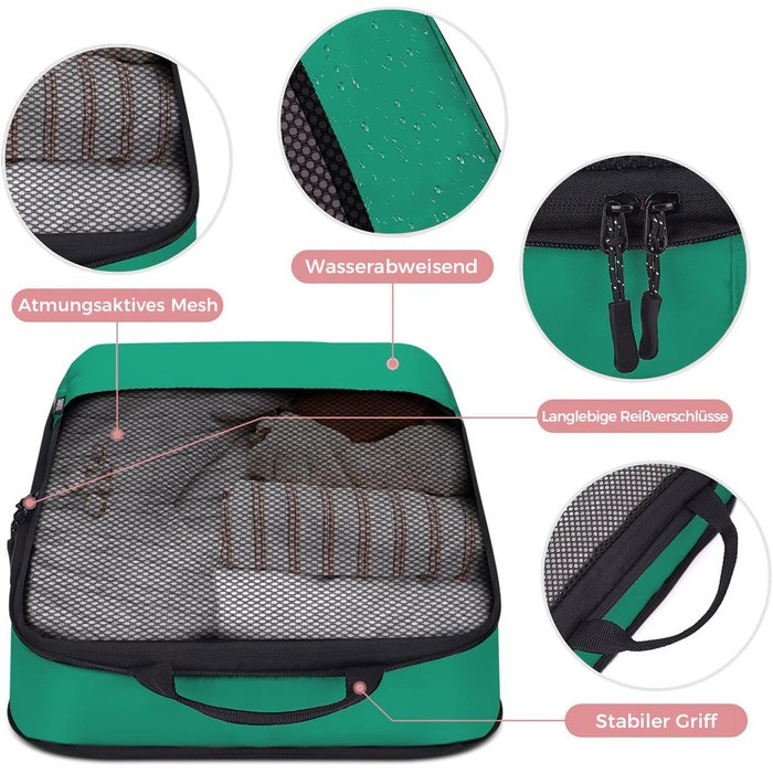 Набір кубиків для пакування багажу BAGLHER - Клатч-органайзер для валізи, зелений, водонепроникний