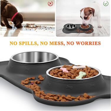 Миска для собак VIVAGLORY Splashfree – нерозливна миска з нержавіючої сталі та силіконовим килимком, сіра, 236 мл