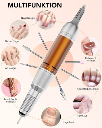 Професійний електричний фрезер для нігтів Nagelfräser 45000 об/хв з педаллю, LCD дисплеєм, 45 швидкостей, F/R, функція паузи, для гель-манікюру, для салону та дому