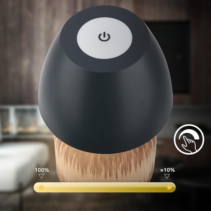 LED лампа BRILONER настільна бездротова IP44 з торканням, регульована яскравість, керамічний цоколь, нічник, лампа для читання, декоративна лампа, настільна лампа, акумуляторна лампа, для вулиці, 13,5x22 см, (антрацит-дерево)