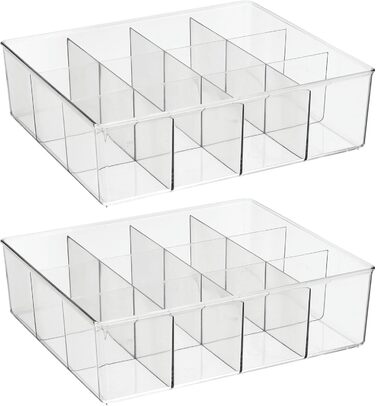 mDesign 2-piece storage box set with 12 compartments – practical closet box for the bedroom – ideal organizer for clothing and accessories made of BPA-free plastic – transparent