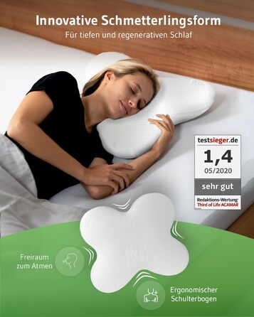 ACAMAR QuickDry Neck Pillow, Orthopedic Side Sleeper Pillow, Visco Head Pillow made of Memory Foam, Quick-Drying & Thermoregulating Cover, Cervical Spine Support Pillow & Anti-Snoring Pillow, Anthracite Thermic QuickDry Cover