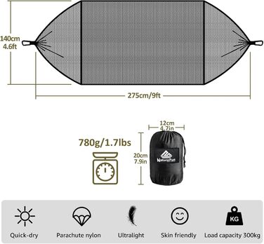Гамак-москітна сітка NATUREFUN, 300 кг, 275x140 см, чорний