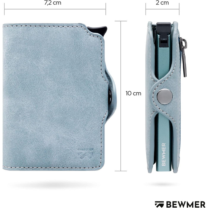 Гаманець BEWMER RFID захисту з застібкою на блискавці, Slim картхолдер для жінок та чоловіків, шкіряний тримач для посвідчення та грошей з карбоновим затискачем (Чорний/Червоний)