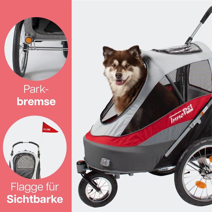 Innopet Sporty Dog Trailer Deluxe: Причіп для собак, велосипедний, червоно-білий - до 30 кг, з дощем.