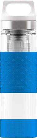 SIGG Hot & Cold Glass Thermo Drinking Bottle (0.4 L), non-toxic and insulated drinking bottle, glass thermo bottle with silicone protection (Electric Blue)