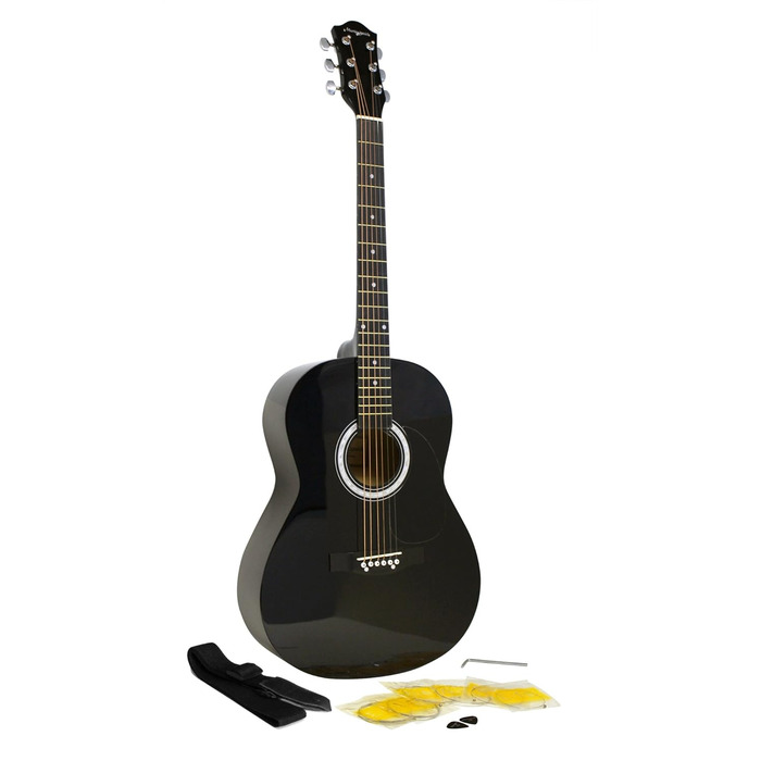 Акустична гітара Martin Smith з комплектом: струни, медіатори та ремінь - чорний колір
