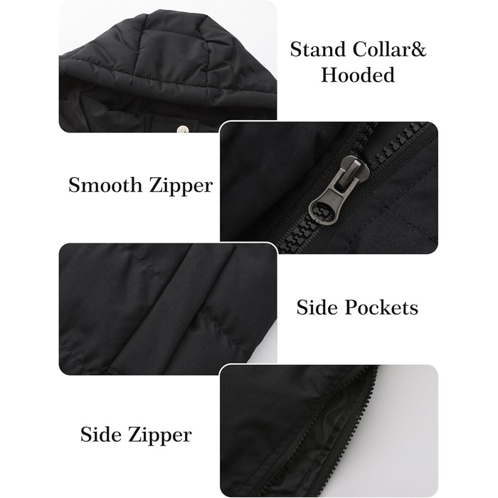Жіноча зимова жилетка Maeau: тепла, довга, з капюшоном та кишенями (чорний, XXL)