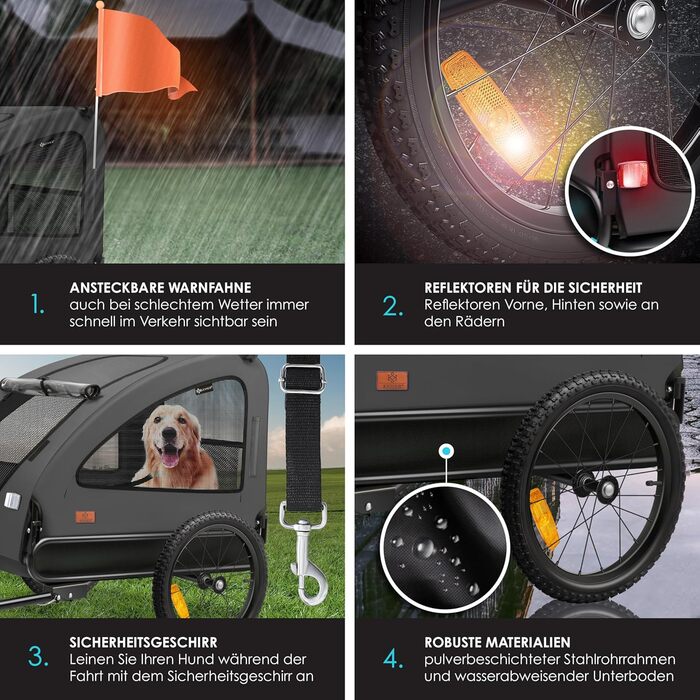 KESSER® Переноска для собак Боксер 2-в-1, велосипедна та прогулянкова, велика (250л), з прапорцем та сумкою, матеріал 600D Oxford Canvas, складана SmartSpace, до 45кг (антрацит/чорний)