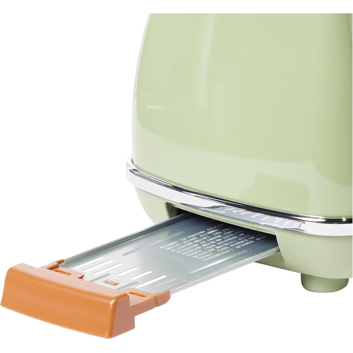 Тостер De'Longhi Icona Vintage CTOV 2103.GR Olive Green – 2 слоти, підставка для булок, 6 рівнів підсмажування, функція підігріву та розморожування, з нержавіючої сталі, ретро-дизайн
