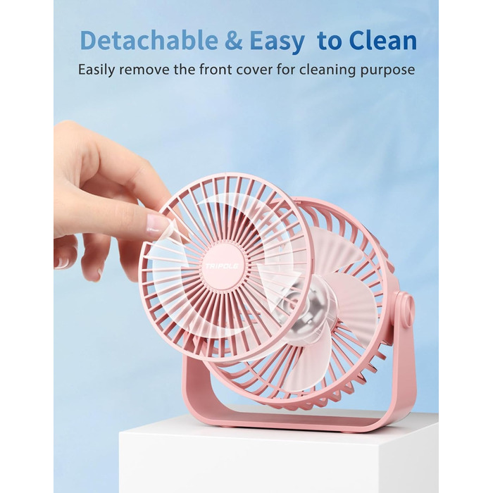 Триполю USB Настільний Вентилятор, 3 швидкості, регульований, потужний потік повітря, 360° обертання, кабель 1,5 м, рожевий, компактний міні-вентилятор