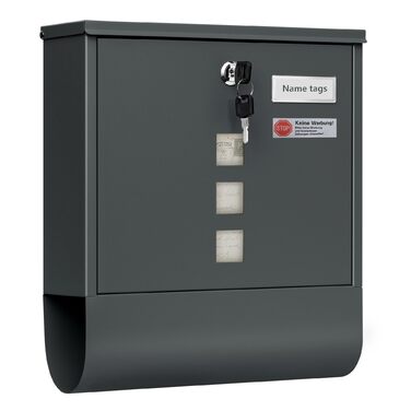 Поштовий ящик WOLTU з газетницею та вікном, замок, табличка для імені, вуличний, антрацит 37x37x10.5 см