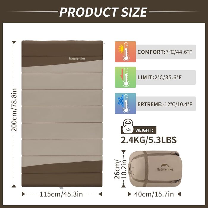 Спальний мішок Naturehike YC для 2 осіб, 3-4 сезони, теплий, для дорослих та дітей, для кемпінгу та подорожей