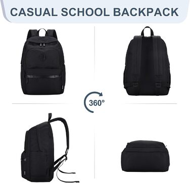 Рюкзак RAVUO для чоловіків та жінок, 15.6 дюймів, водонепроникний, для підлітків, шкільний, туристичний, чорний