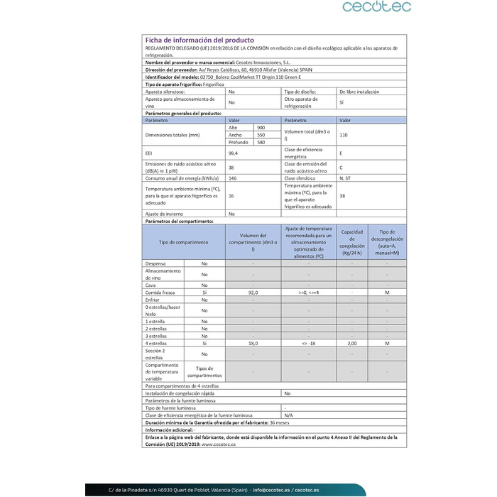 Міні-холодильник Cecotec Bolero CoolMarket TT Origin 110 110л зелений – ретро дизайн, LED-підсвітка, клас E